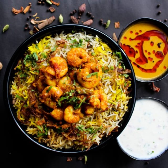 Mirchi Spl Shrimp Biryani.